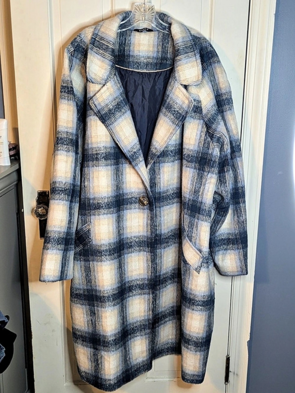Evans Plaid Coat in Blue & Cream Size 32